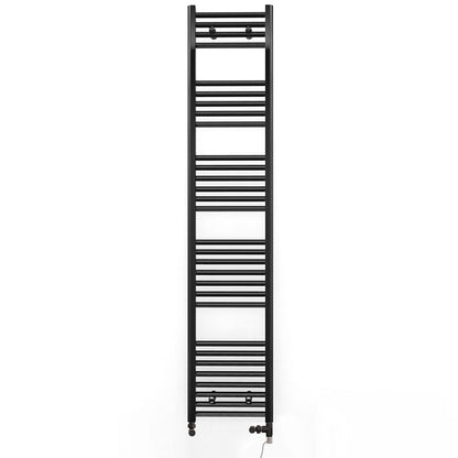  Dual Fuel 400 x 1700mm Straight Matt Black Heated Towel Rail - (incl. Valves + Electric Heating Kit) 