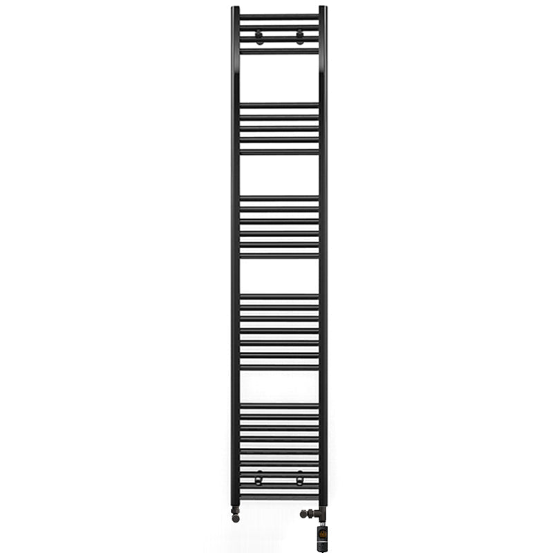 Dual Fuel 400 x 1800mm Straight Matt Black Heated Towel Rail - (incl. Valves + Electric Heating Kit)