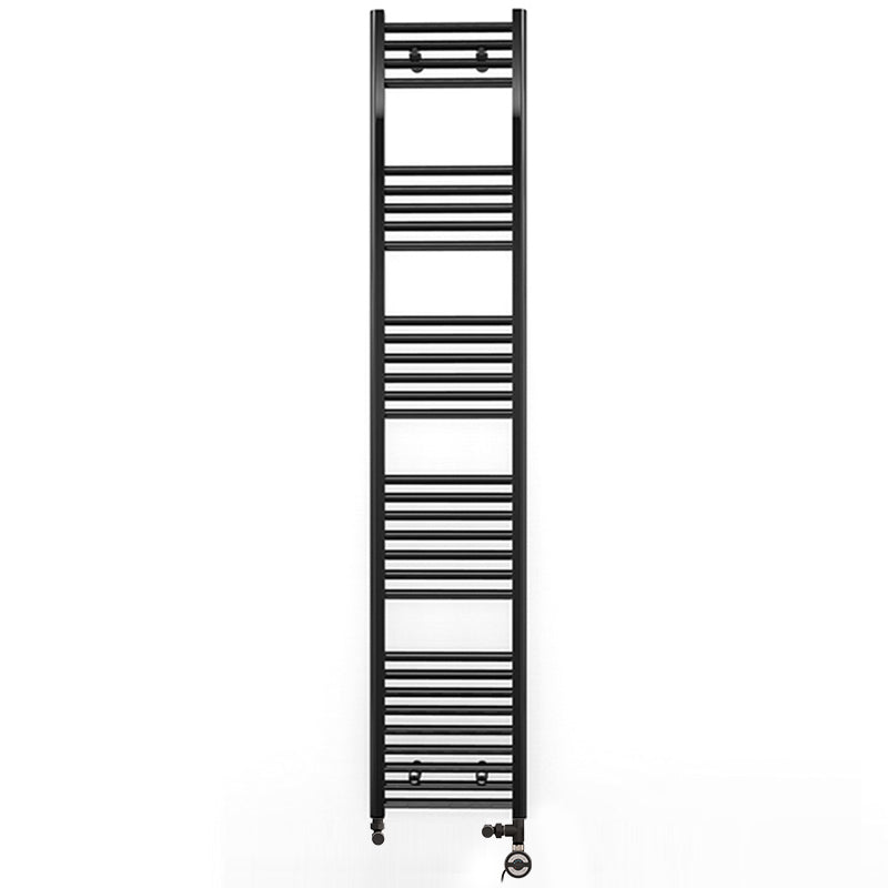 Dual Fuel 400 x 1800mm Straight Matt Black Heated Towel Rail - (incl. Valves + Electric Heating Kit)