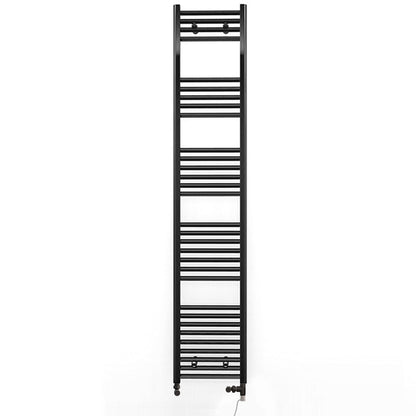 Dual Fuel 400 x 1800mm Straight Matt Black Heated Towel Rail - (incl. Valves + Electric Heating Kit)