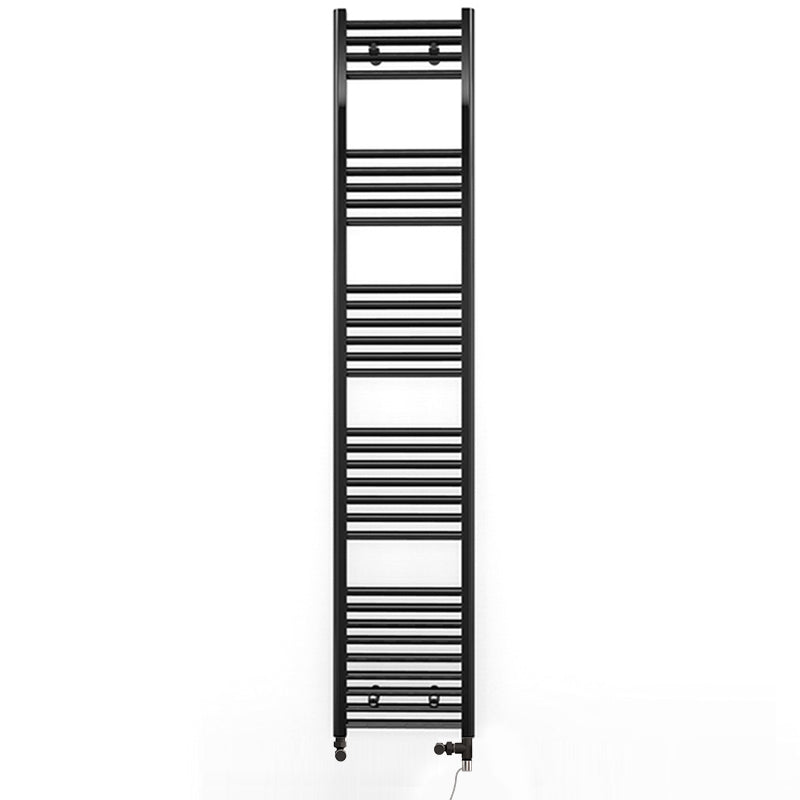 Dual Fuel 450 x 1800mm Straight Matt Black Heated Towel Rail incl. Valves Electric Heating Kit