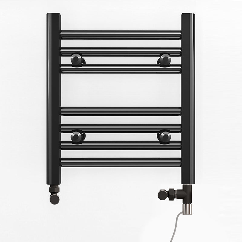 Dual Fuel 300 x 400mm Straight Matt Black Heated Towel Rail incl. Valves Electric Heating Kit