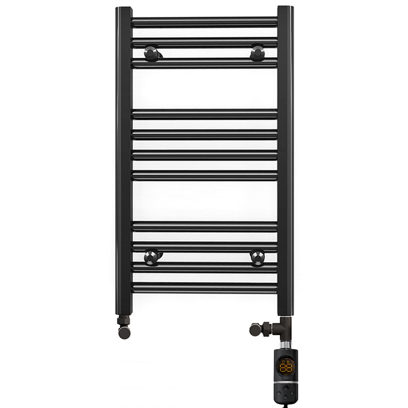  Dual Fuel 450 x 600mm Straight Matt Black Heated Towel Rail - (incl. Valves + Electric Heating Kit)