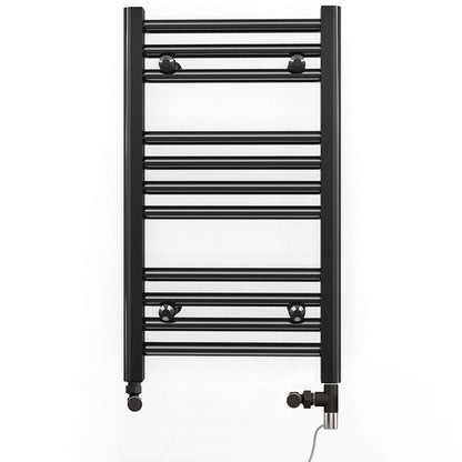  Dual Fuel 450 x 600mm Straight Matt Black Heated Towel Rail - (incl. Valves + Electric Heating Kit) 