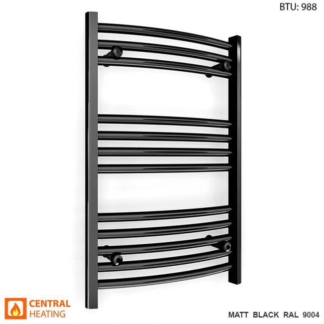 400mm Wide - 700mm High Curved  Black Heated Towel Rail Radiator