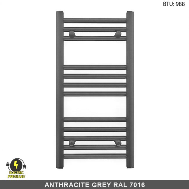  400mm Wide - 700mm High  Anthracite Grey Electric Heated Towel Rail Radiator