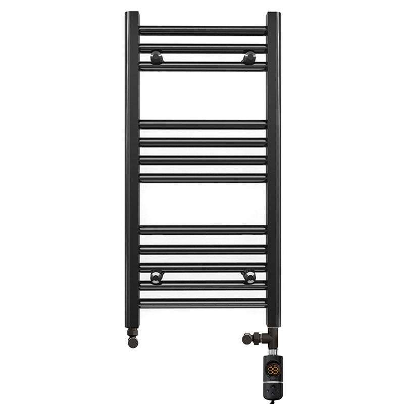 Dual Fuel 350 x 700mm Straight Matt Black Heated Towel Rail incl. V Myhomeware
