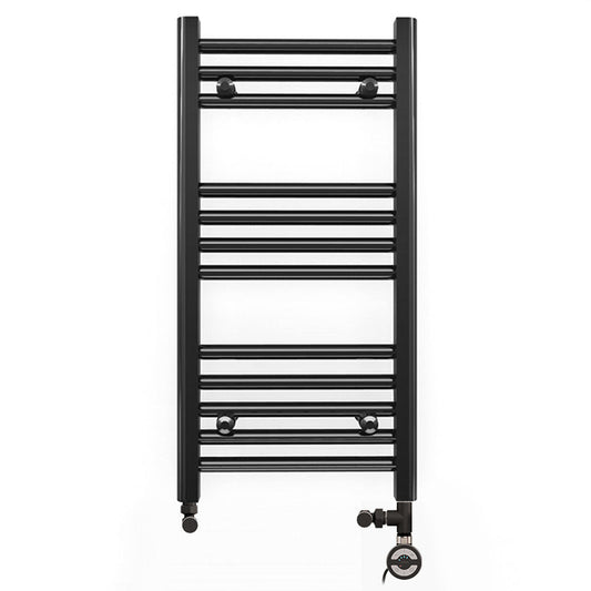 Dual Fuel 400 x 700mm Straight Matt Black Heated Towel Rail - (incl. Valves + Electric Heating Kit)