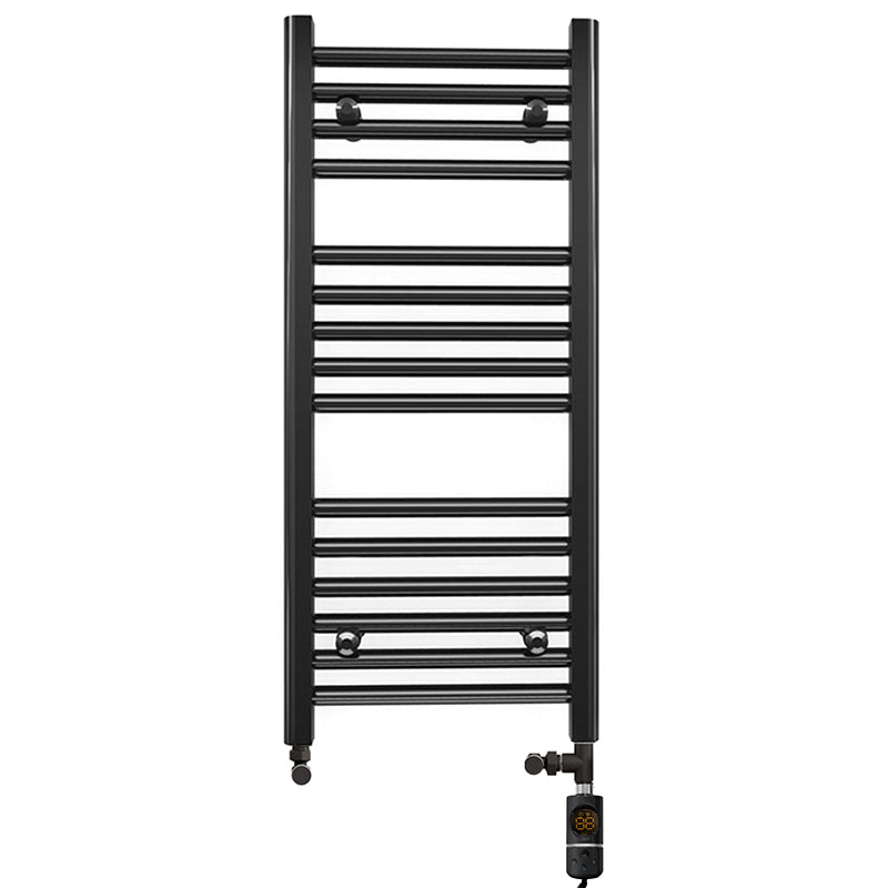  Dual Fuel 450 x 800mm Straight Matt Black Heated Towel Rail - (incl. Valves + Electric Heating Kit)