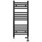 Dual Fuel 350 x 800mm Straight Matt Black Heated Towel Rail - (incl. Valves + Electric Heating Kit) 