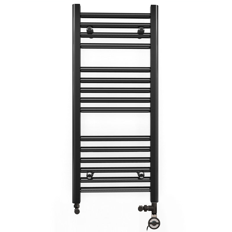  Dual Fuel 350 x 800mm Straight Matt Black Heated Towel Rail - (incl. Valves + Electric Heating Kit)