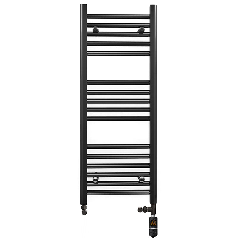  Dual Fuel 400 x 900mm Straight Matt Black Heated Towel Rail - (incl. Valves + Electric Heating Kit)