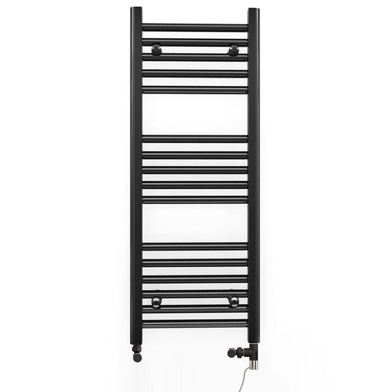  Dual Fuel 400 x 900mm Straight Matt Black Heated Towel Rail - (incl. Valves + Electric Heating Kit)