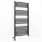 Dual Fuel 450 x 1000mm Matt Black Curved Heated Towel Rail - (incl. Valves + Electric Heating Kit) 