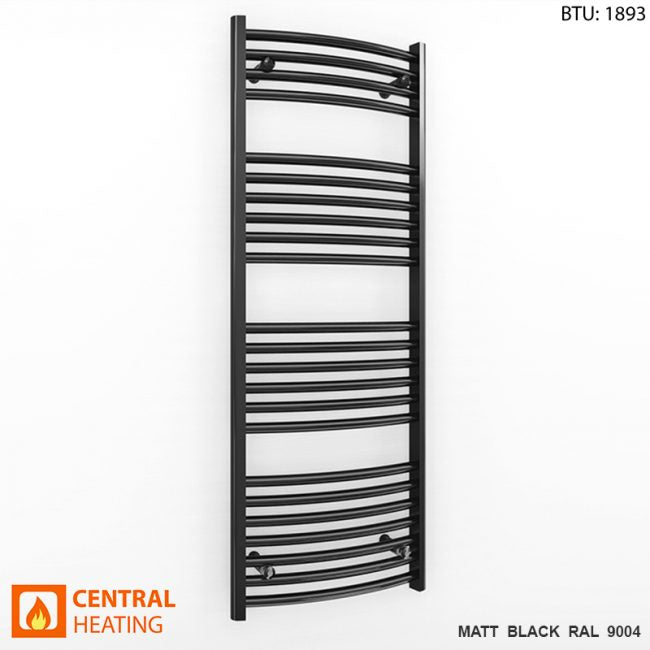  450mm Wide - 1200mm High Curved  Black Heated Towel Rail Radiator