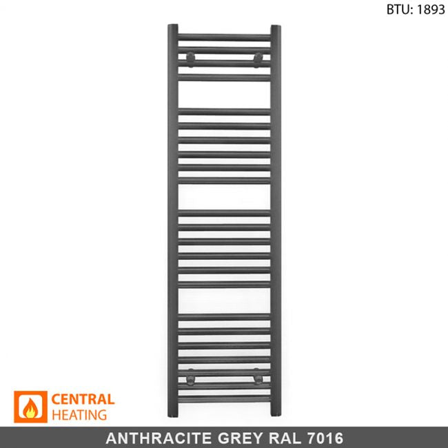  450mm Wide - 1200mm High Anthracite Grey Heated Towel Rail Radiator