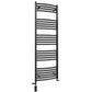 Dual Fuel 400 x 1400mm Matt Black Curved Heated Towel Rail - (incl. Valves + Electric Heating Kit) 