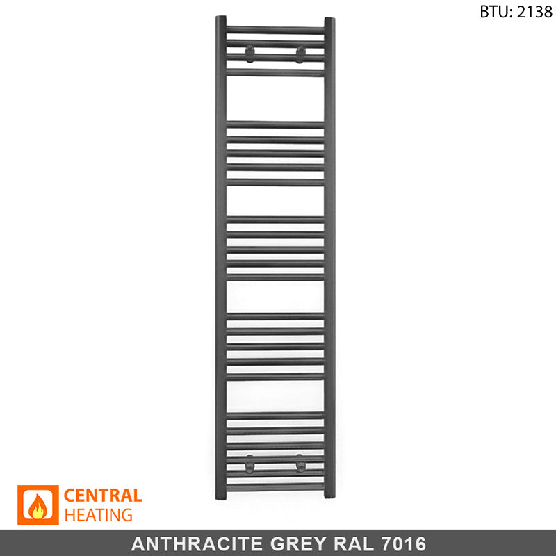  450mm Wide - 1400mm High Anthracite Grey Heated Towel Rail Radiator
