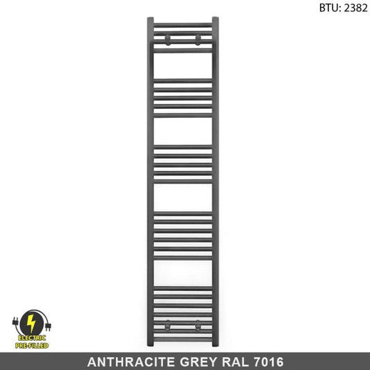 450mm Wide - 1600mm High  Anthracite Grey Electric Heated Towel Rail Radiator