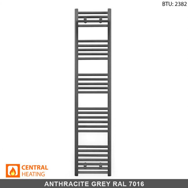  450mm Wide - 1600mm High Anthracite Grey Heated Towel Rail Radiator