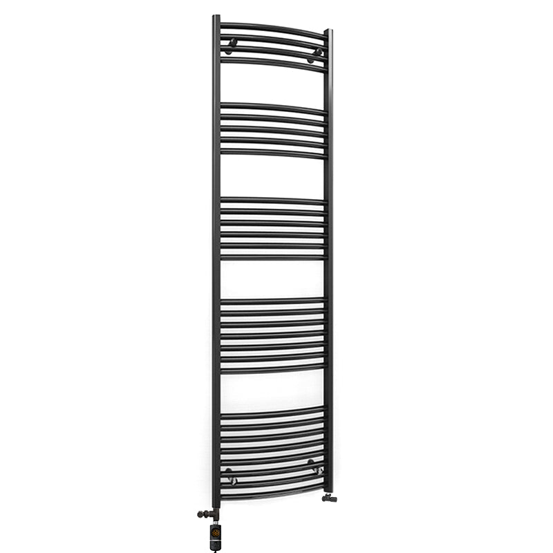  Dual Fuel 400 x 1700mm Matt Black Curved Heated Towel Rail - (incl. Valves + Electric Heating Kit)