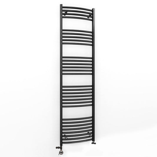 Dual Fuel 450 x 1700mm Matt Black Curved Heated Towel Rail - (incl. Valves + Electric Heating Kit)