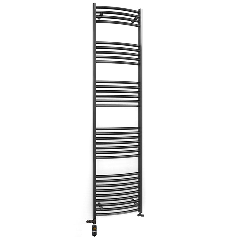  Dual Fuel 450 x 1800mm Matt Black Curved Heated Towel Rail - (incl. Valves + Electric Heating Kit)