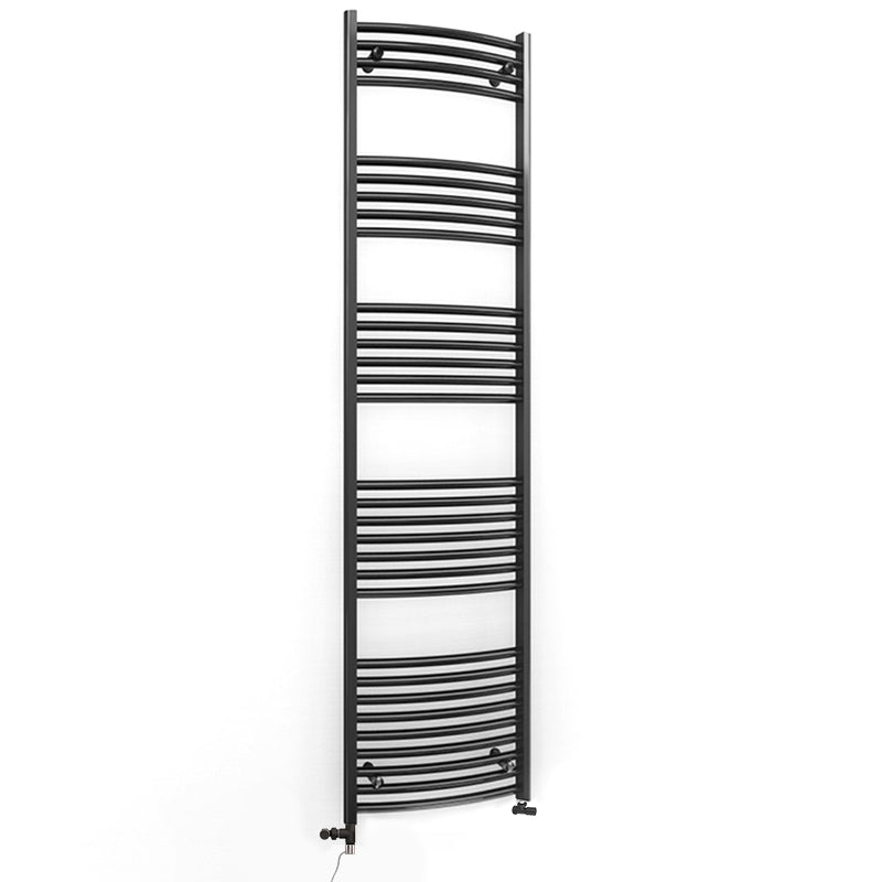  Dual Fuel 450 x 1800mm Matt Black Curved Heated Towel Rail - (incl. Valves + Electric Heating Kit)