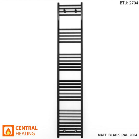 450mm Wide - 1800mm High Flat Black Heated Towel Rail Radiator