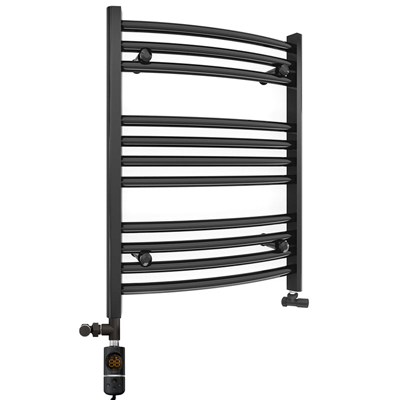  Dual Fuel 400 x 600mm Matt Black Curved Heated Towel Rail - (incl. Valves + Electric Heating Kit)