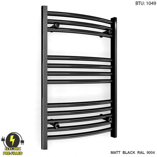 450mm Wide - 700mm High Curved Black Electric Heated Towel Rail Radiator 