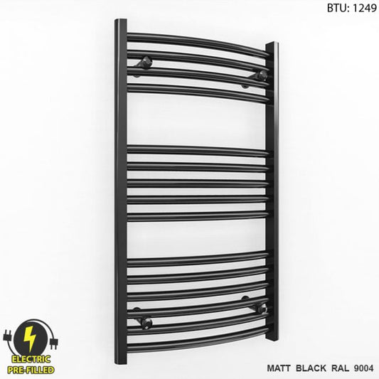 450mm Wide - 800mm High Curved Black Electric Heated Towel Rail Radiator 