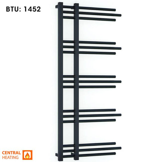 500mm Wide - 1200mm High Sydney Black Designer Heated Towel Rail Radiator 