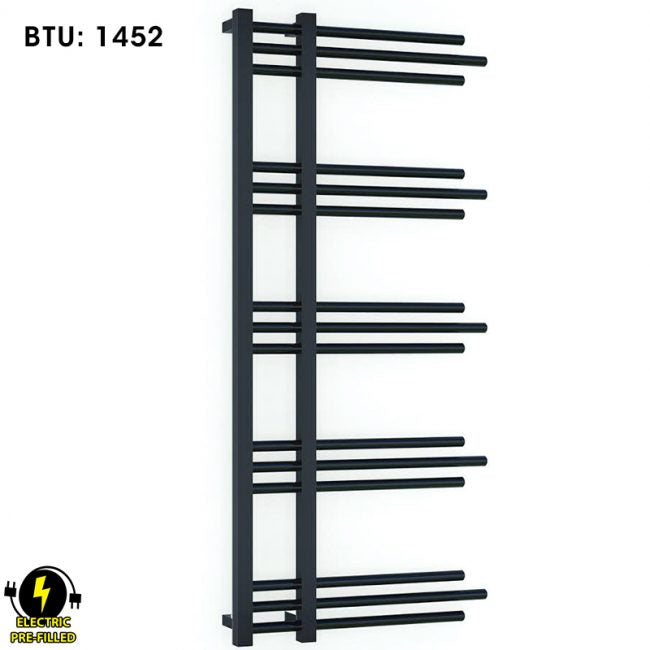 500mm Wide – 1200mm High Sydney Black Electric Designer Heated Towel Rail Radiator