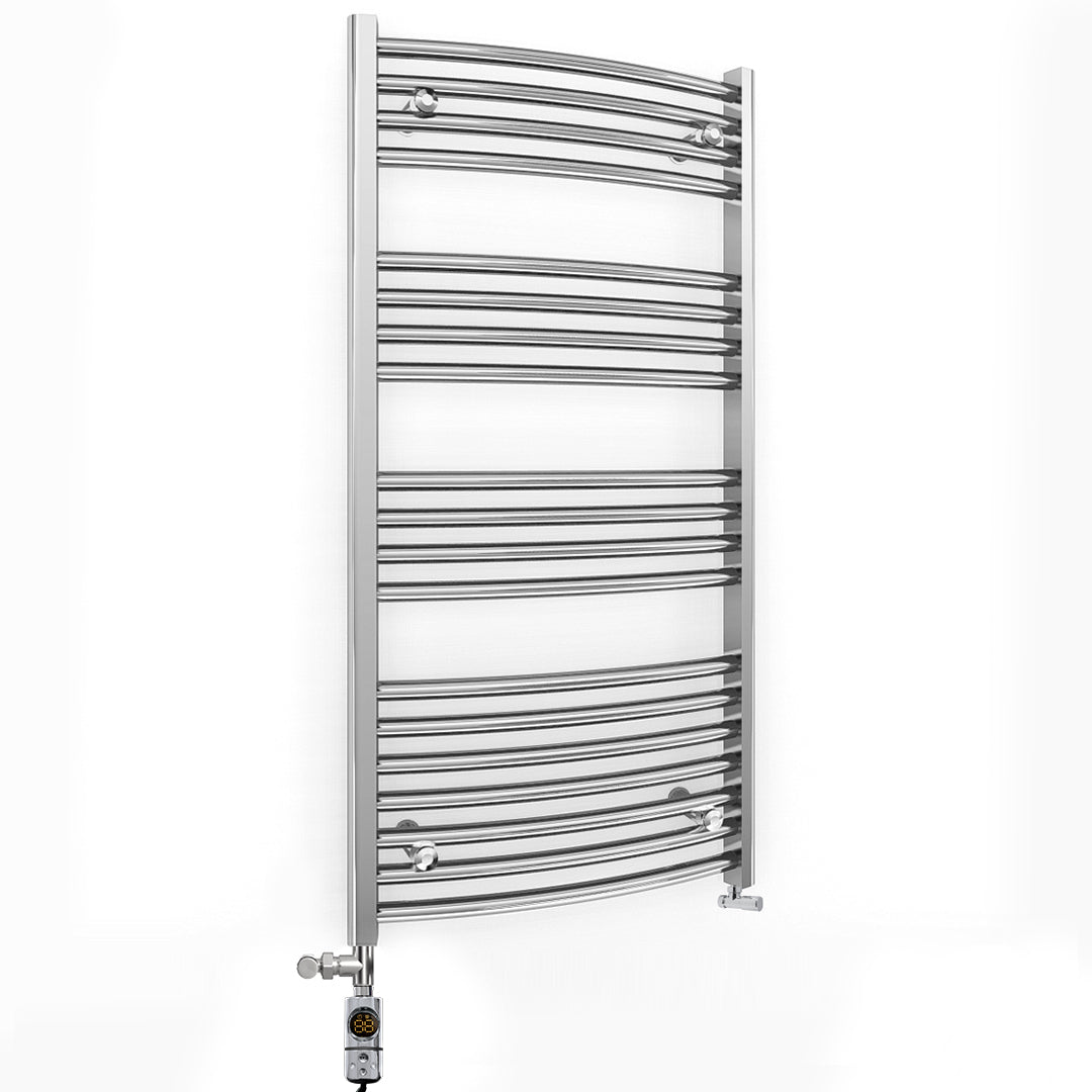 Dual Fuel 700 x 1000mm Curved Chrome Heated Towel Rail Radiator incl Myhomeware