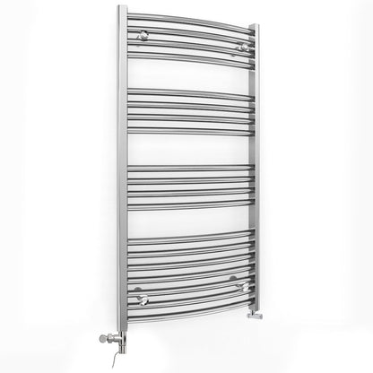  Dual Fuel 500 x 1000mm Curved Chrome Heated Towel Rail Radiator- (incl. Valves + Electric Heating Kit) 
