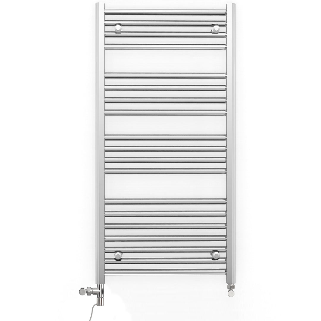  Dual Fuel 450 x 1000mm Straight Chrome  Heated Towel Rail Radiator- (incl. Valves + Electric Heating Kit)