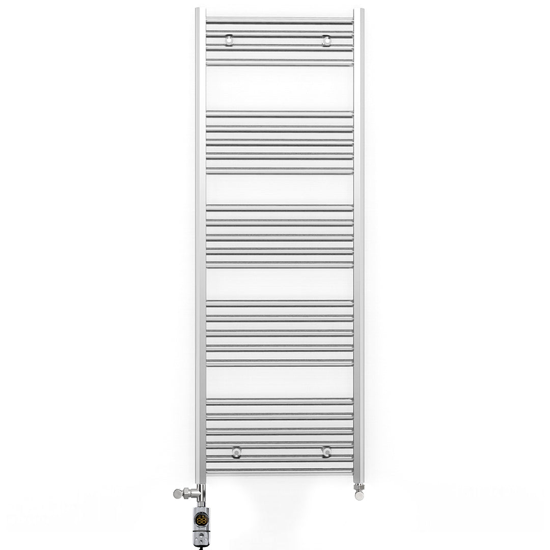  Dual Fuel 450 x 1400mm Straight Chrome  Heated Towel Rail Radiator- (incl. Valves + Electric Heating Kit)