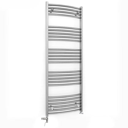 Dual Fuel 600 x 1400mm Curved Chrome Heated Towel Rail Radiator- (incl. Valves + Electric Heating Kit)