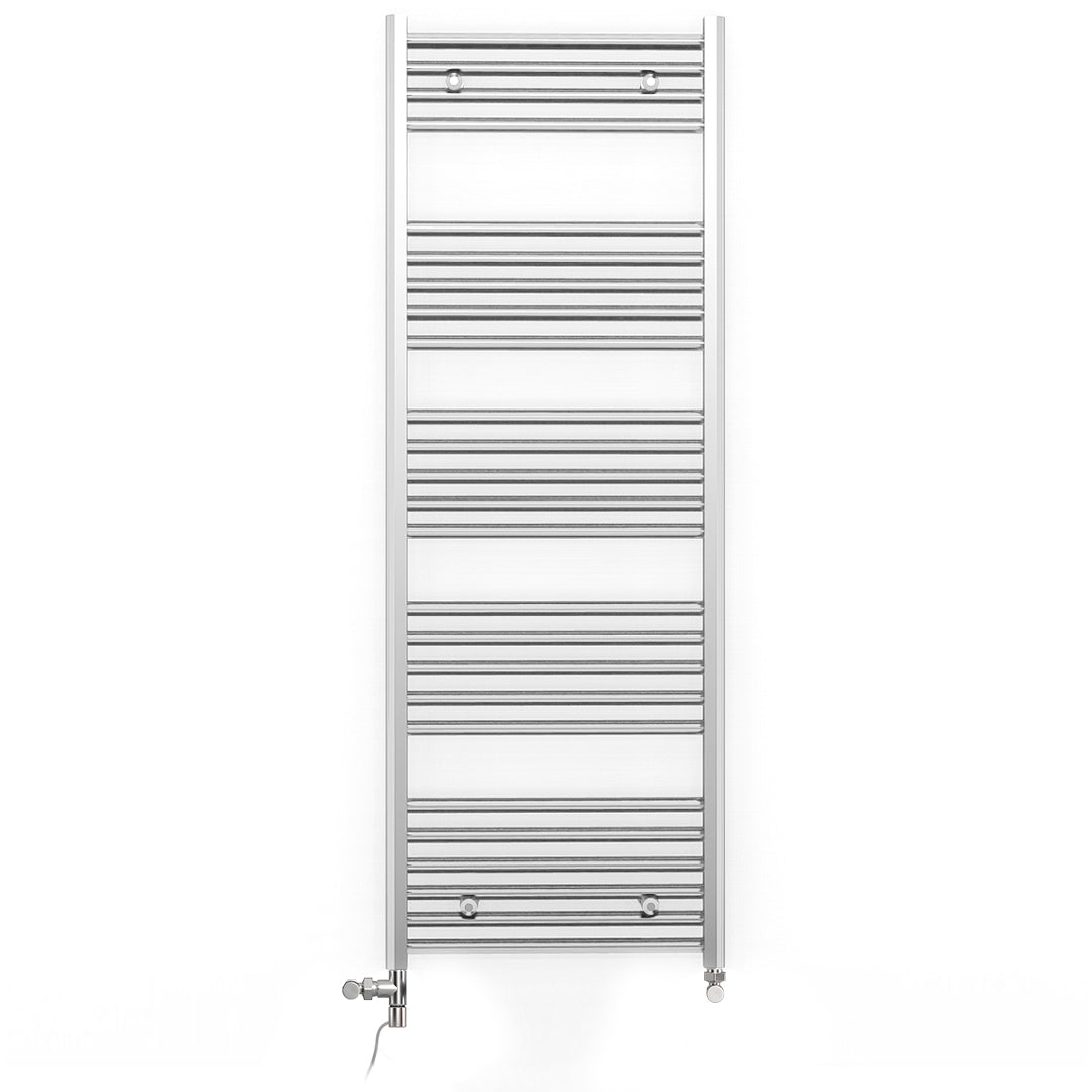 Dual Fuel 600 x 1400mm Straight Chrome  Heated Towel Rail Radiator- (incl. Valves + Electric Heating Kit)