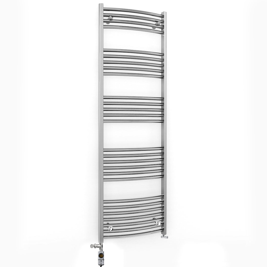 Dual Fuel 600 x 1600mm Curved Chrome Heated Towel Rail Radiator- (incl. Valves + Electric Heating Kit)