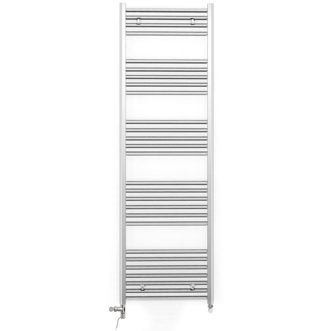 Dual Fuel 500 x 1600mm Straight Chrome Heated Towel Rail Radiator incl. Valves Electric Heating Kit