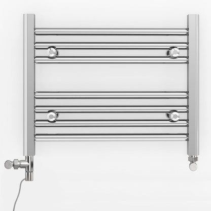 Dual Fuel 450 x 400mm Straight Chrome  Heated Towel Rail Radiator- (incl. Valves + Electric Heating Kit)