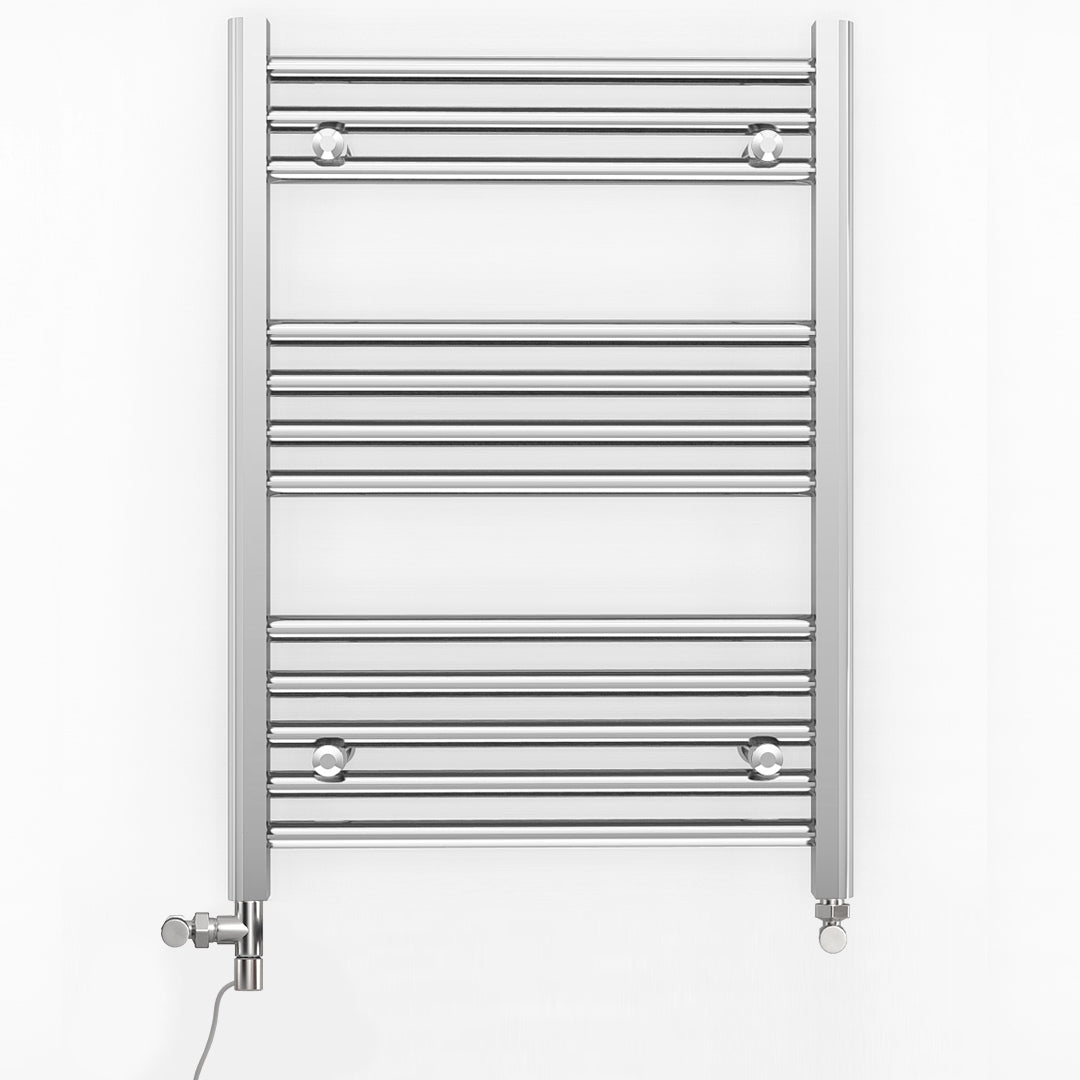 Dual Fuel 500 x 700mm Straight Chrome Heated Towel Rail Radiator incl. Valves Electric Heating Kit