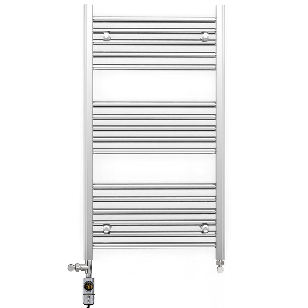  Dual Fuel 600 x 900mm Straight Chrome  Heated Towel Rail Radiator- (incl. Valves + Electric Heating Kit)