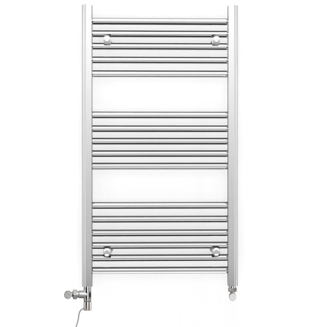 Dual Fuel 600 x 900mm Straight Chrome  Heated Towel Rail Radiator- (incl. Valves + Electric Heating Kit)