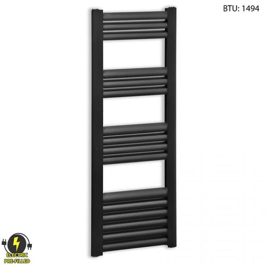 500mm Wide - 1000mm High Electric Accuro Korle Matt Black Designer Heated Towel Rail Radiator