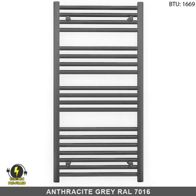  500mm Wide - 1000mm High  Anthracite Grey Electric Heated Towel Rail Radiator