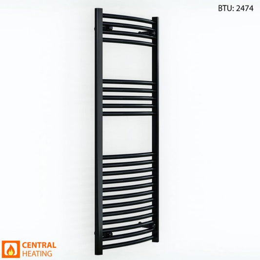 500mm Wide - 1200mm High Curved Black Heated Towel Rail Radiator 25mm Tube