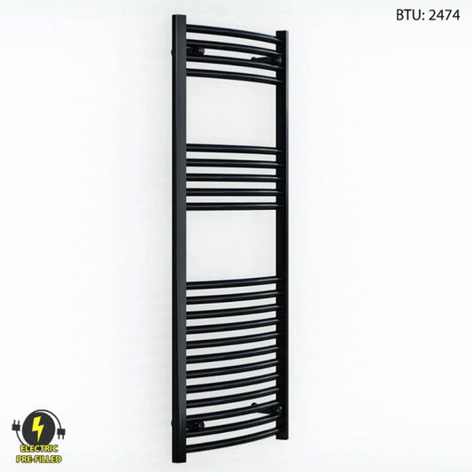 500mm Wide - 1200mm High Curved Black Electric Heated Towel Rail Radiator 25mm Tube 